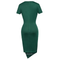 Belle Poque manga curta em forma de pescoço asimétrico em forma de quadril vestido verde escuro Bodycon Pencil BP000363-3